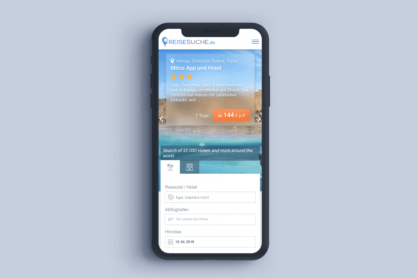 reisesuche iphoneX Mockup