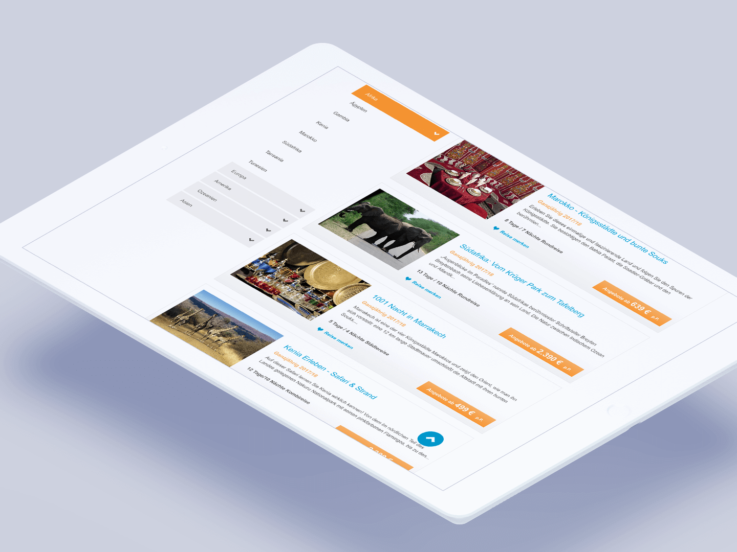 Gruppenreisen Tablet